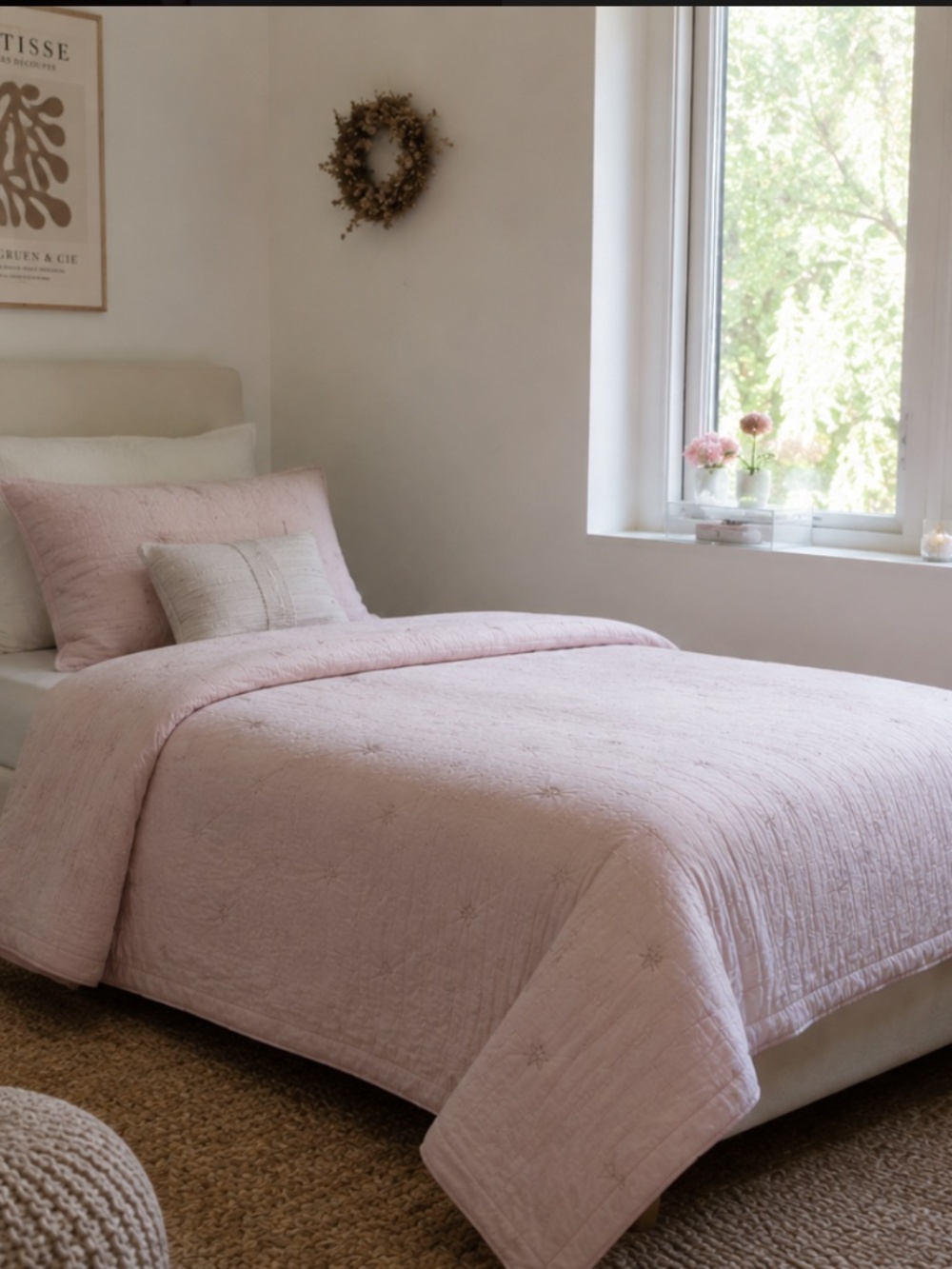 Restoration Hardware RH Teen Pink Star Embroidered Twin Duvet Cover Bedding